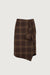 Woven print midi skirt with asymmetric hem in brown plaid — main image