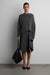 Woven print midi skirt with asymmetric hem in grey plaid — main image