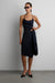 Woven print midi skirt with asymmetric hem in navy pinstripe — main image