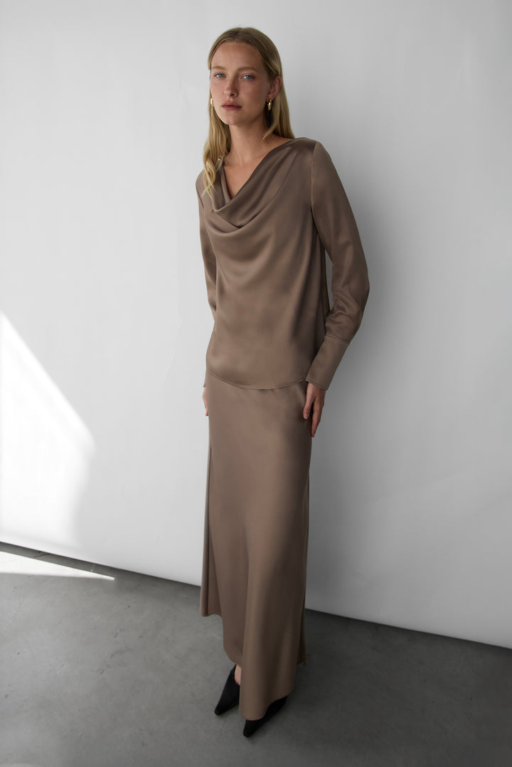 SATIN MAXI SKIRT in Brindle — alternate angle