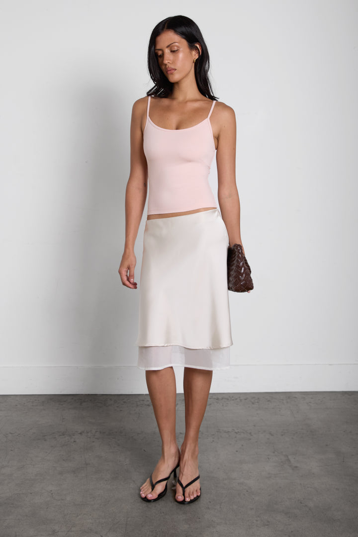 LAYERED SHEER HEM SLIP SKIRT in Cream — alternate angle