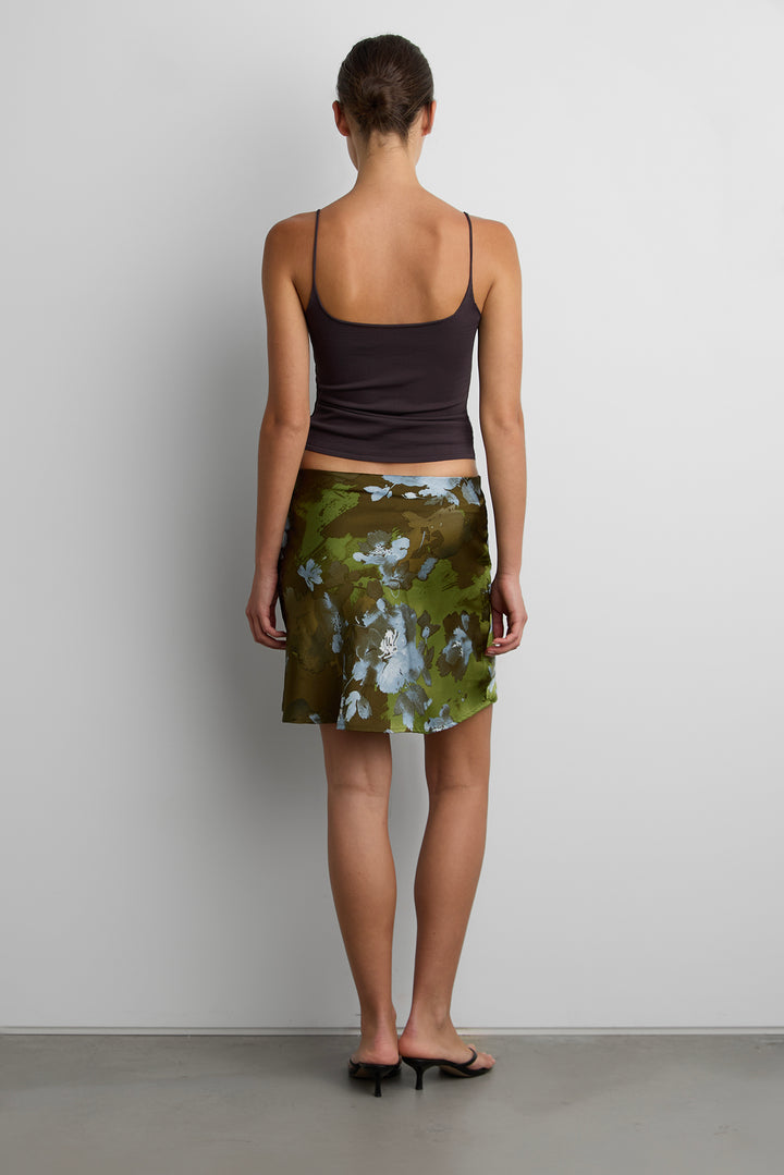 VINTAGE SATIN FLORAL MIDI SKIRT in GREEN FLORAL — alternate angle