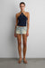 Vintage wash denim skort in sand wash — main image