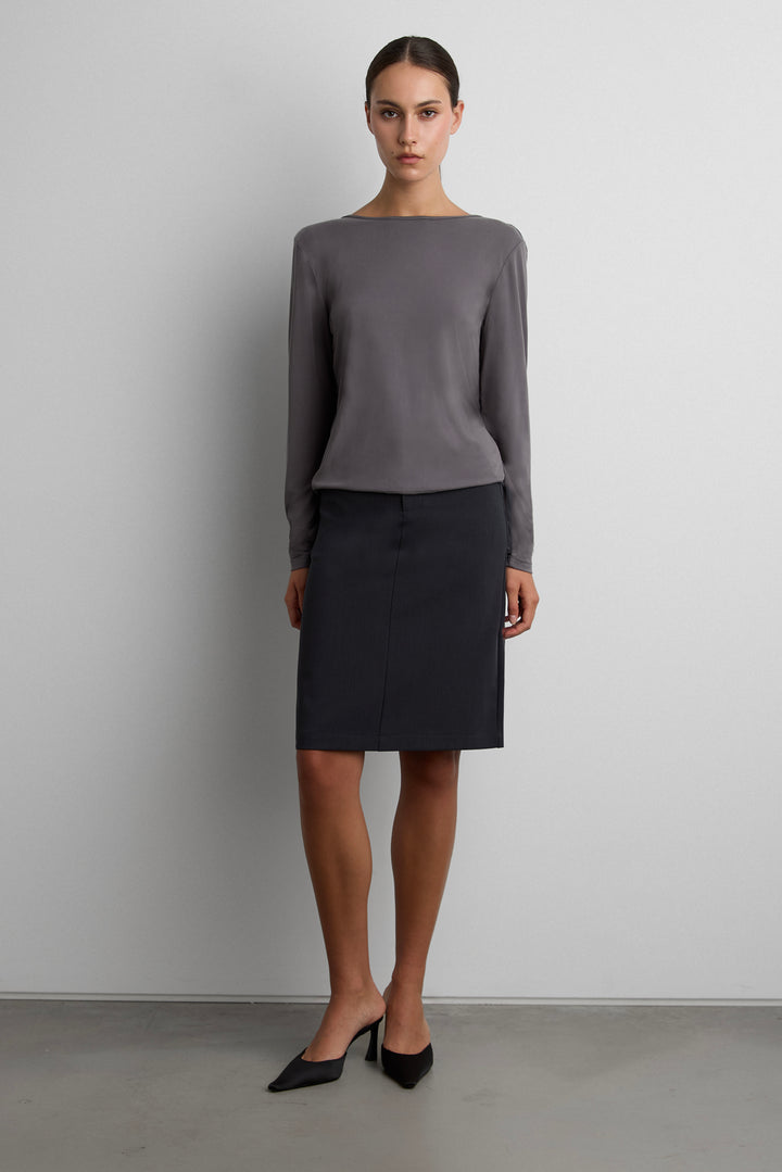 MIDI SUITING SKIRT in Charcoal — alternate angle