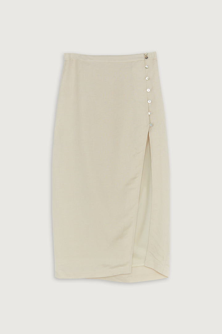 BUTTON UP MIDI SKIRT in Whitecap Grey — alternate angle