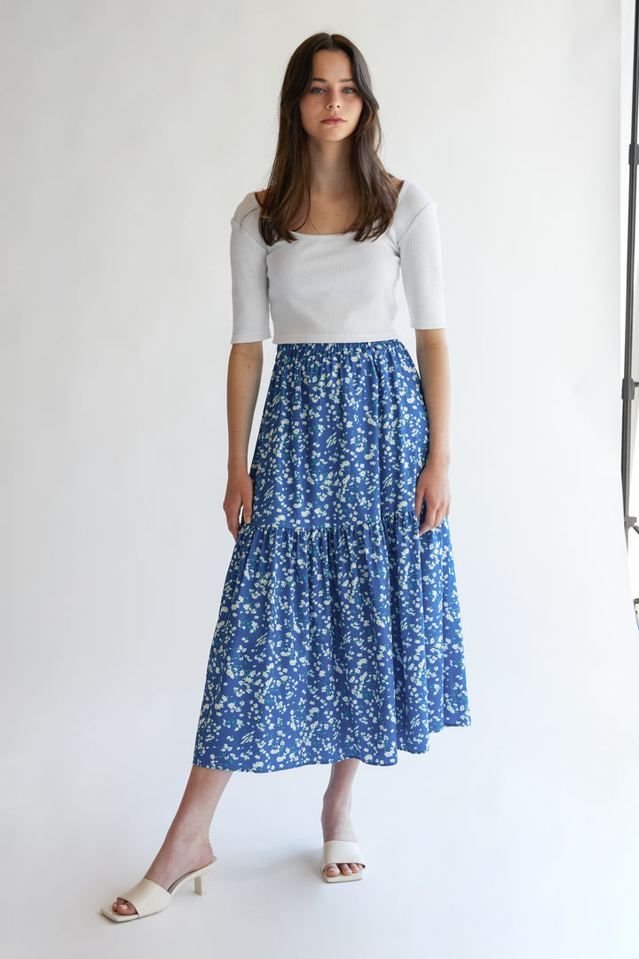 MIDI FLORAL SKIRT in Blue — alternate angle