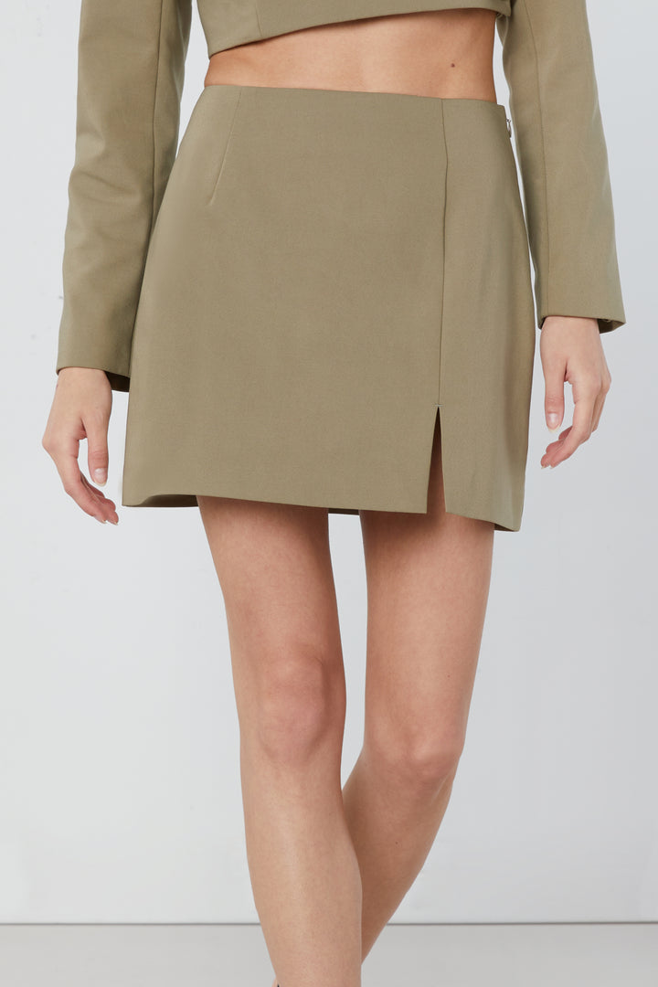 MINI SLIT SKIRT in MOSS — alternate angle