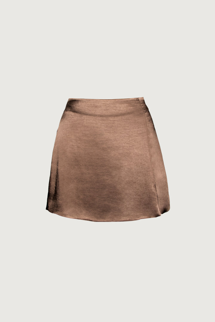 MINI SLIP SKIRT in Chocolate Brown — alternate angle