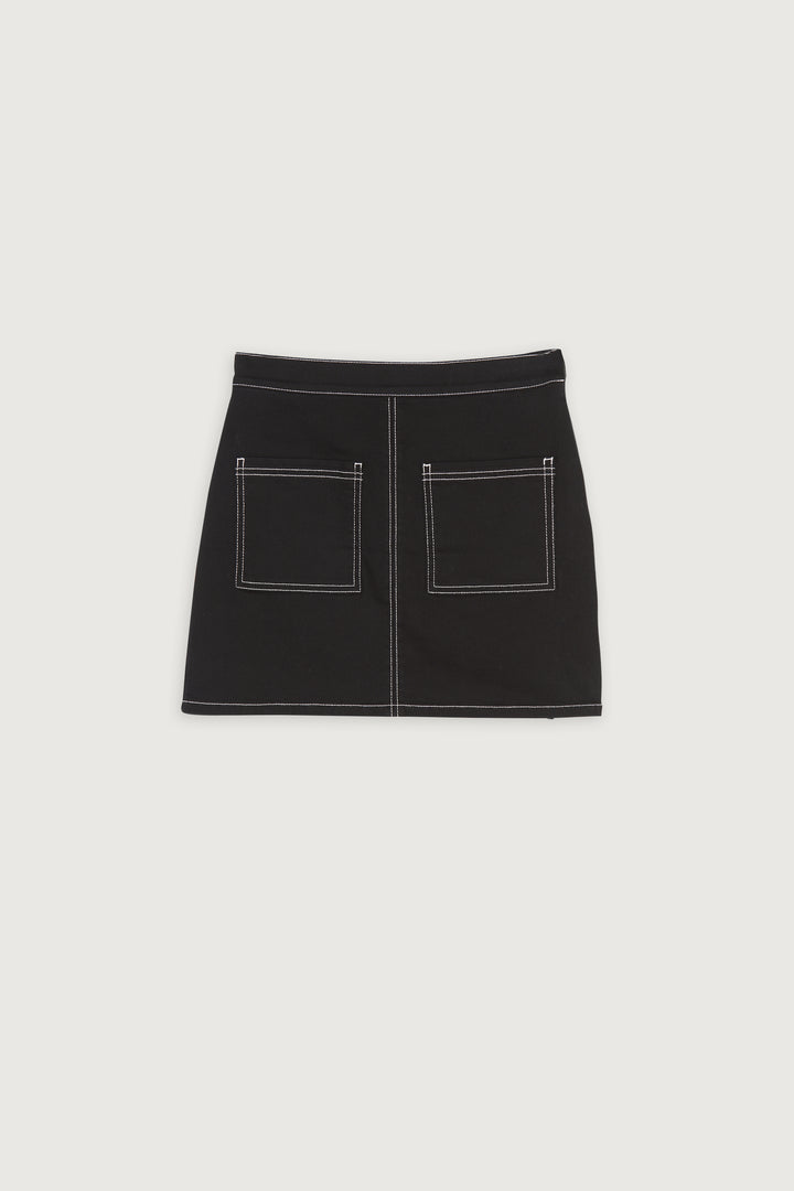 CONTRAST STITCH TWILL MINI SKIRT in Black — alternate angle