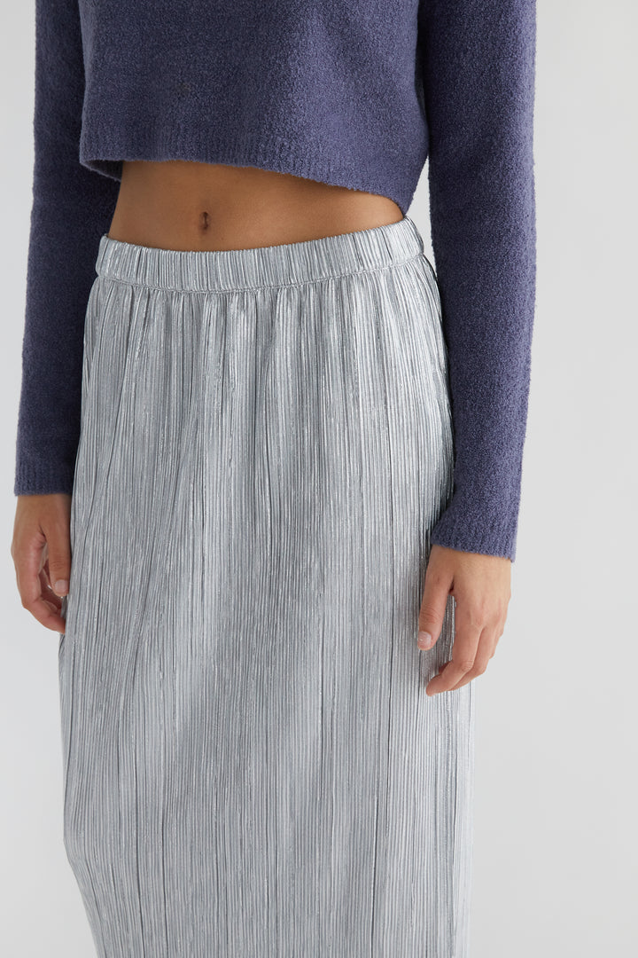 SPARKLY PLEATED MIDI SKIRT in Silver — alternate angle