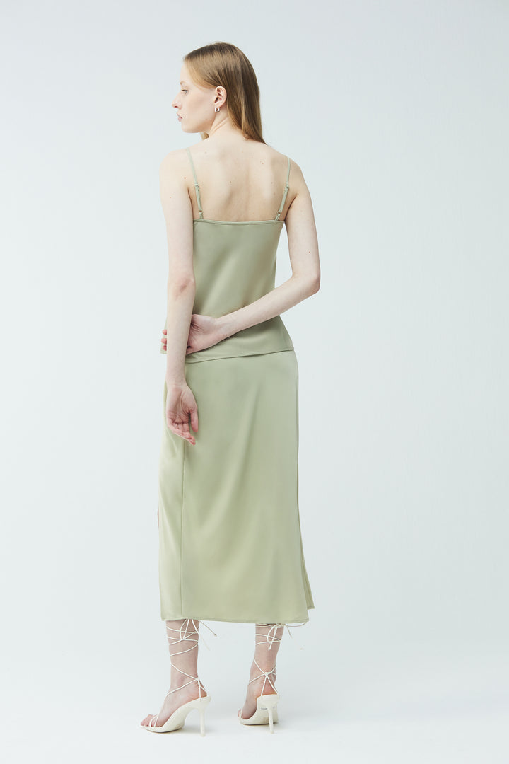 MIDI SLIP SKIRT in Elm — alternate angle