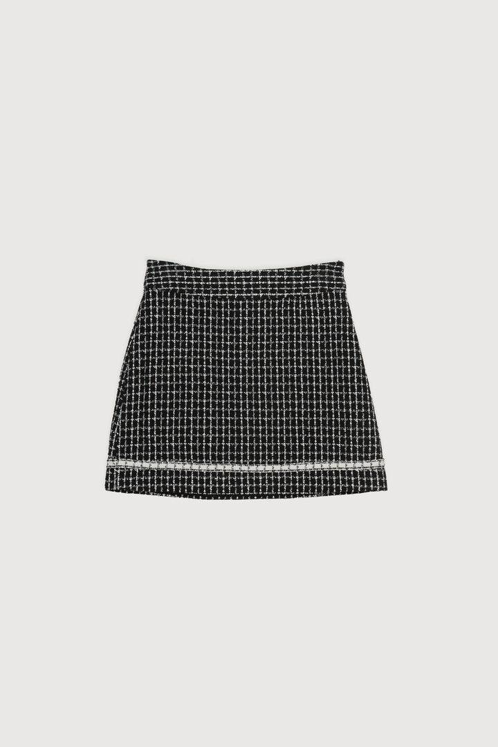TWEED MINI SKIRT in Black Cream Grid — alternate angle