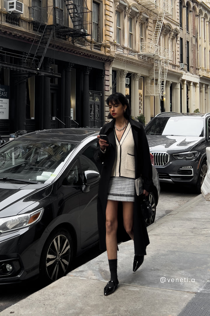 TWEED MINI SKIRT in Cream Black Grid — alternate angle