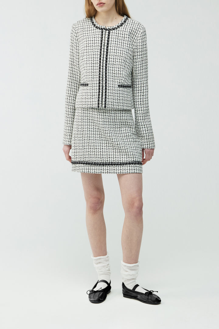 TWEED MINI SKIRT in Cream Black Grid — alternate angle