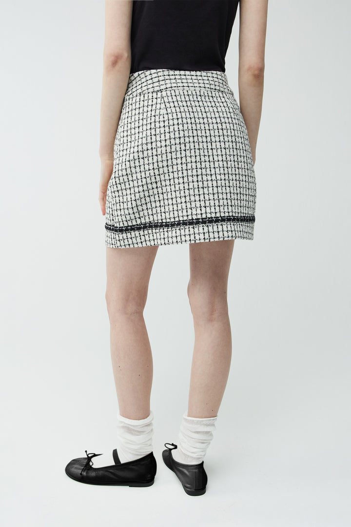 TWEED MINI SKIRT in Cream Black Grid — alternate angle