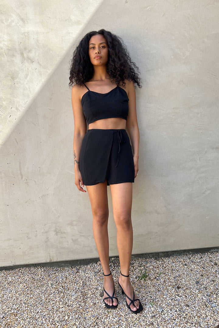 WRAP MINI SKIRT in Black — alternate angle