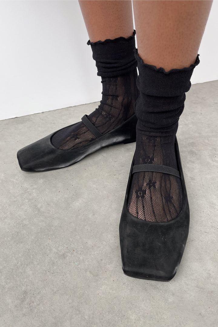 SHEER PATTERNED SOCKS in Black — alternate angle