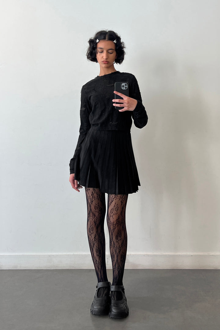 FLOWER PATTERN SHEER TIGHTS in Black — alternate angle
