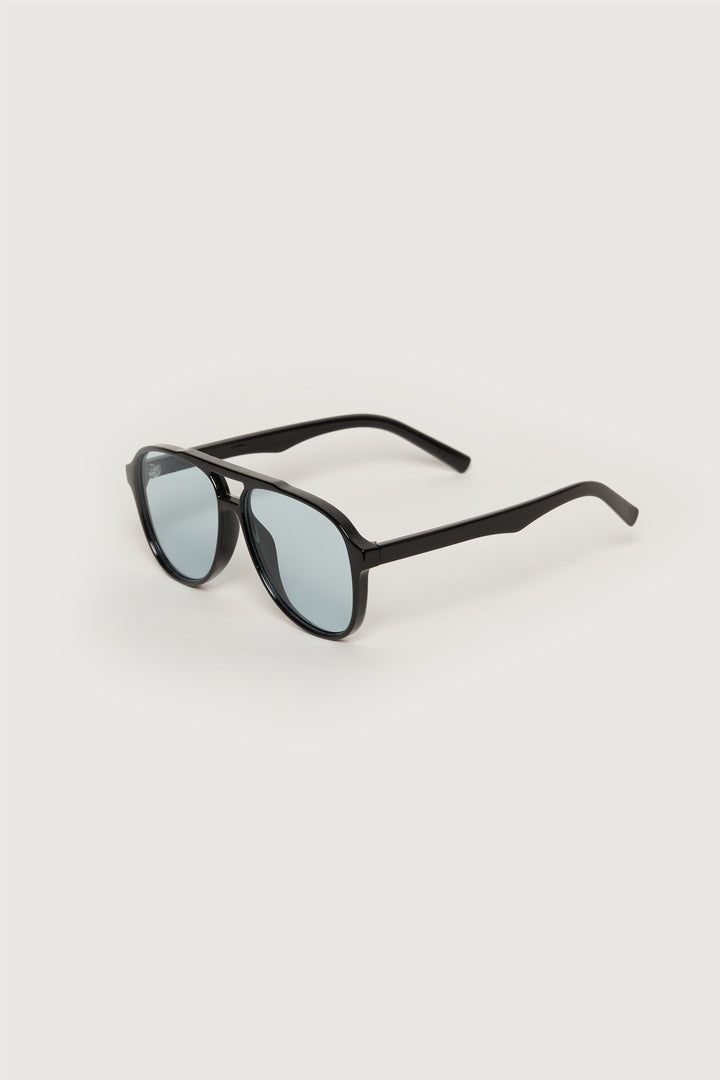 COLOURED LENS AVIATOR SUNGLASSES in Black Blue — alternate angle