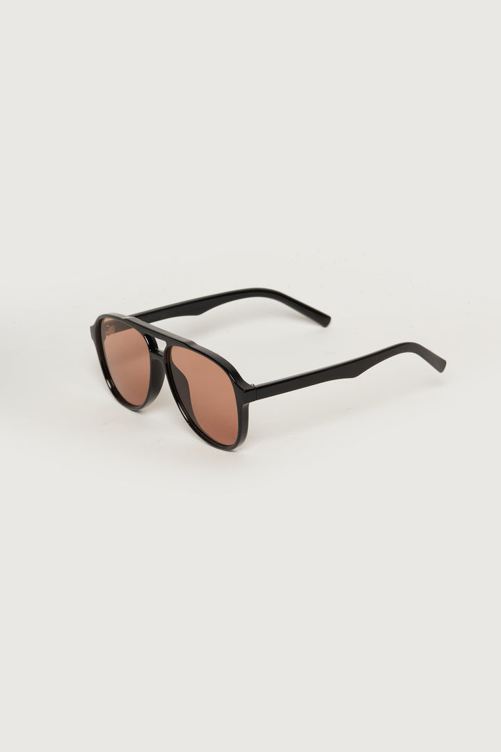 COLOURED LENS AVIATOR SUNGLASSES in Black Brown — alternate angle