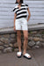 Cropped striped collared sweater in cream black — main image