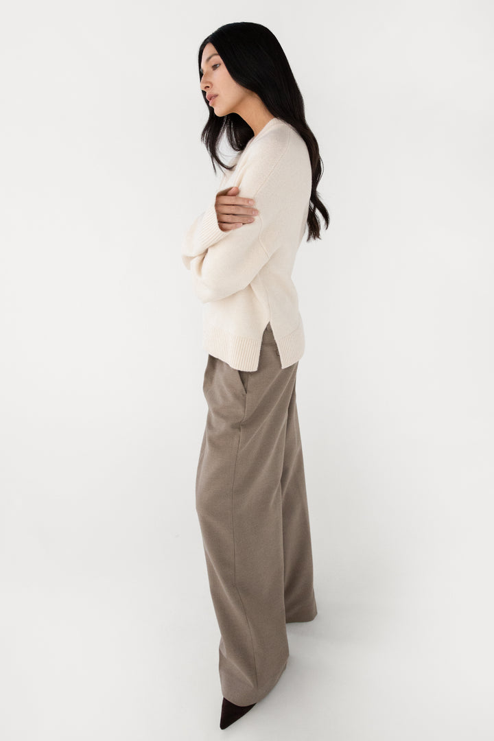 V-NECK SWEATER in PEARLED IVORY — alternate angle