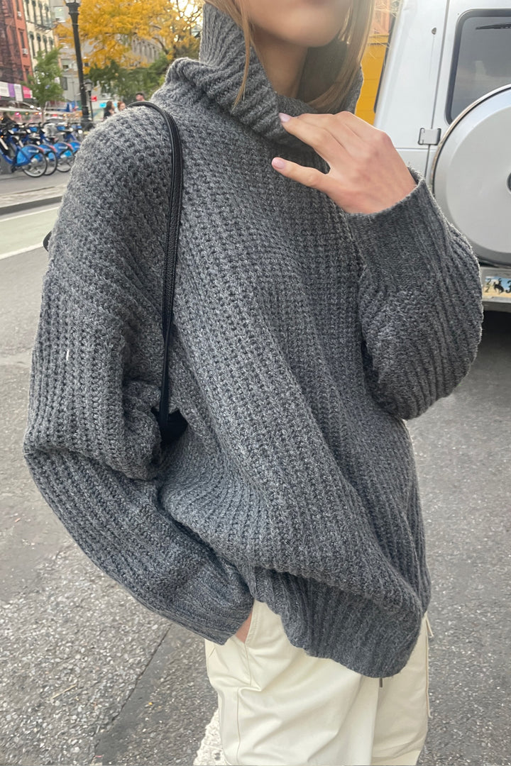CHUNKY TURTLENECK SWEATER in Gunmetal — alternate angle