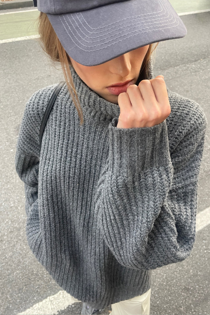 CHUNKY TURTLENECK SWEATER in Gunmetal — alternate angle