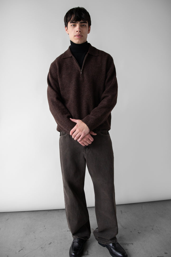 POLO HALF ZIP SWEATER in Hickory — alternate angle