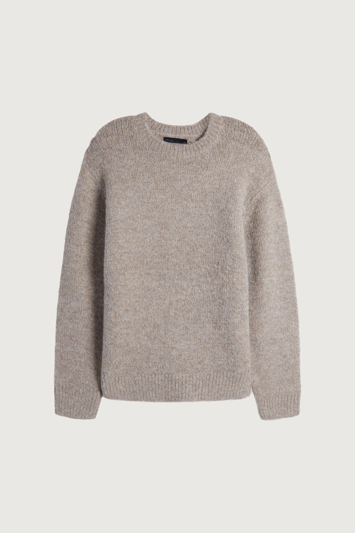 BASIC CREWNECK SWEATER in Heather Taupe Grey — alternate angle