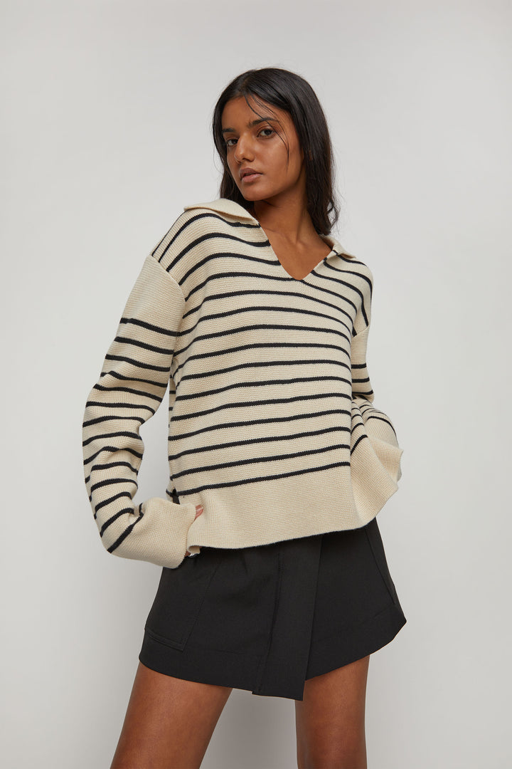 STRIPED SWEATER in Beige Stripe — alternate angle
