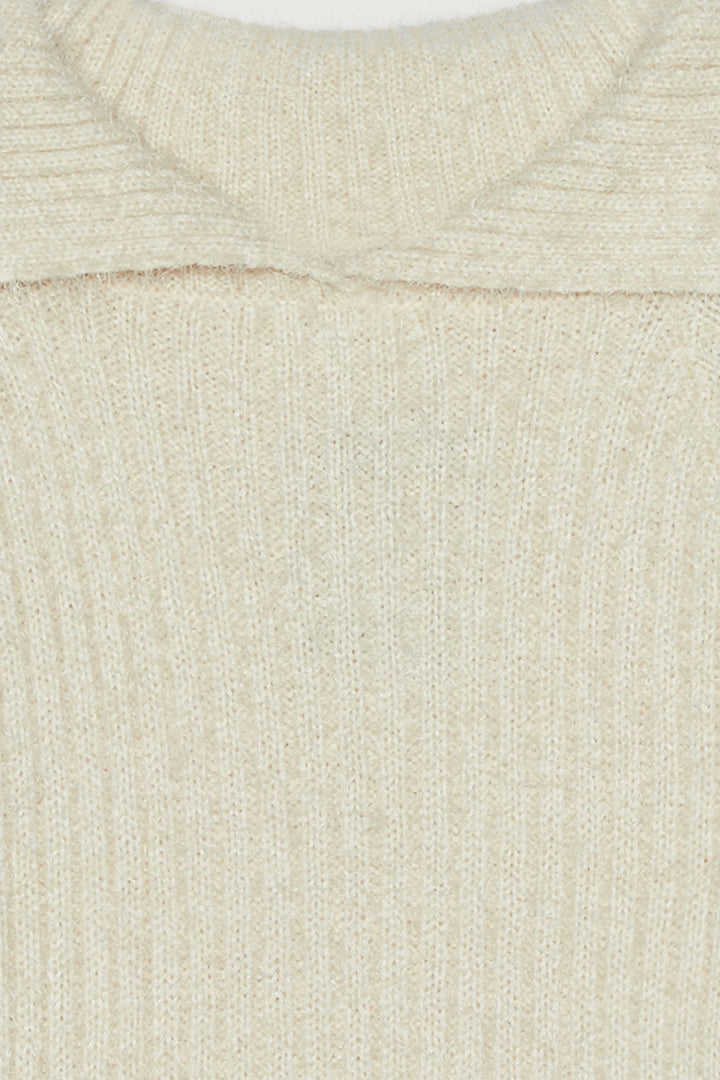 EXTENDED COLLAR KNIT SWEATER in Cream — alternate angle