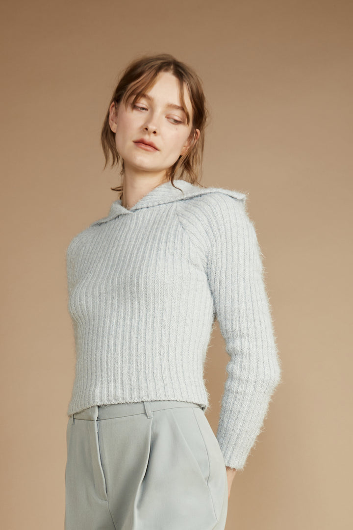 EXTENDED COLLAR KNIT SWEATER in GREY — alternate angle