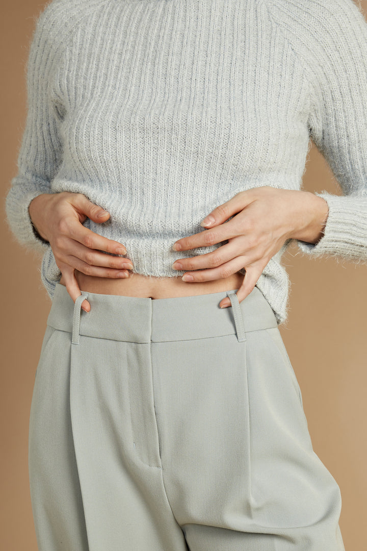 EXTENDED COLLAR KNIT SWEATER in GREY — alternate angle