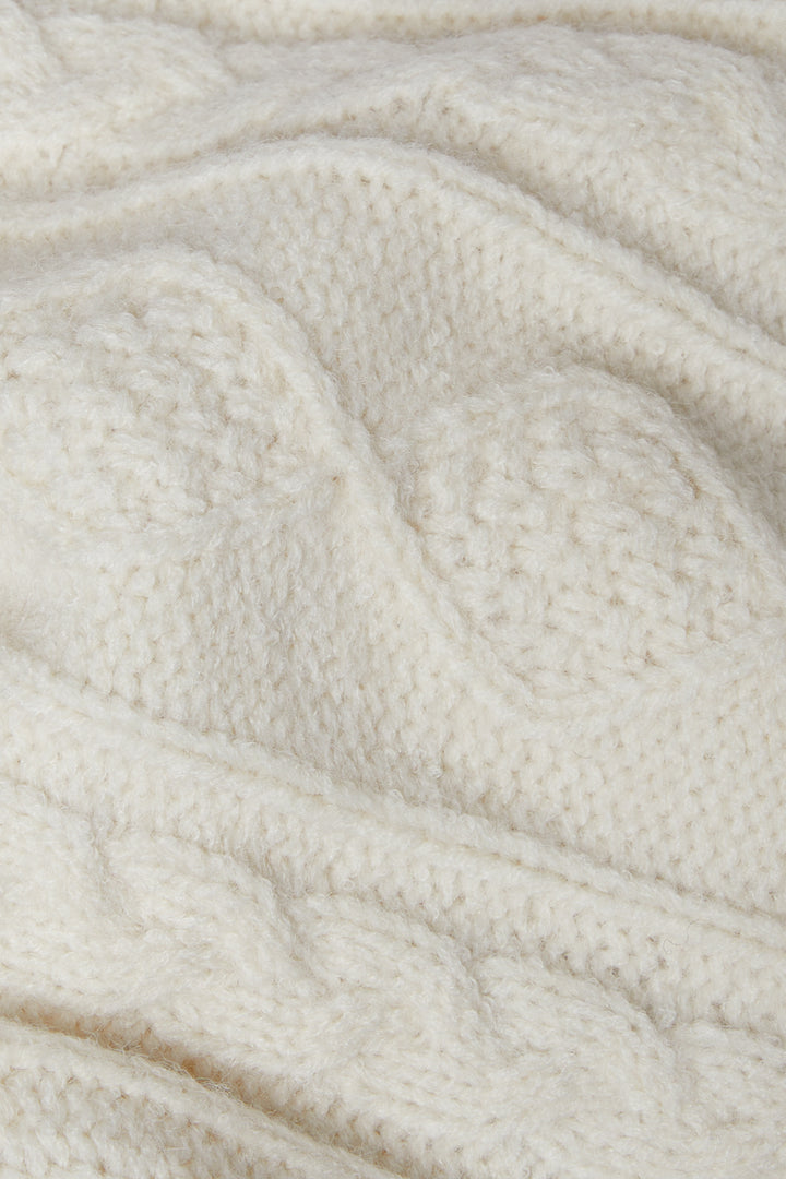 CROPPED CABLE KNIT SWEATER in White — alternate angle