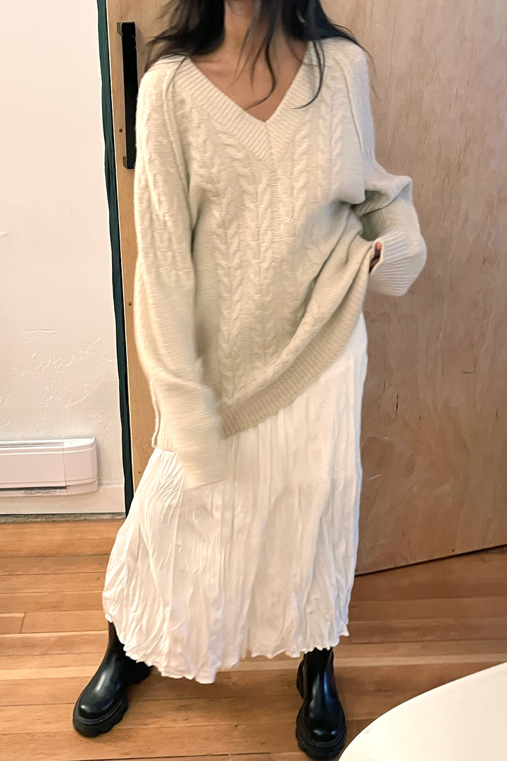 OVERSIZED CABLE KNIT SWEATER in Oatmeal — alternate angle