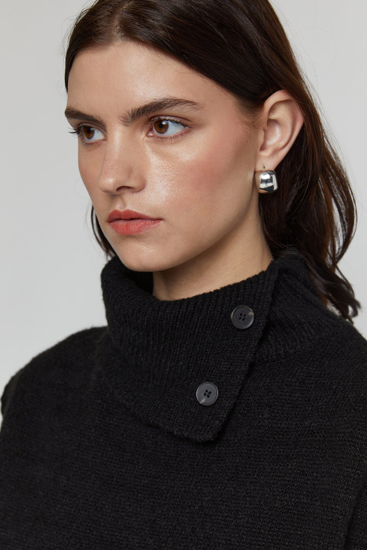 TURTLENECK VEST WITH SIDE BUTTONS in Black — alternate angle