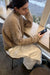 Waffle knit sweater in latte — main image