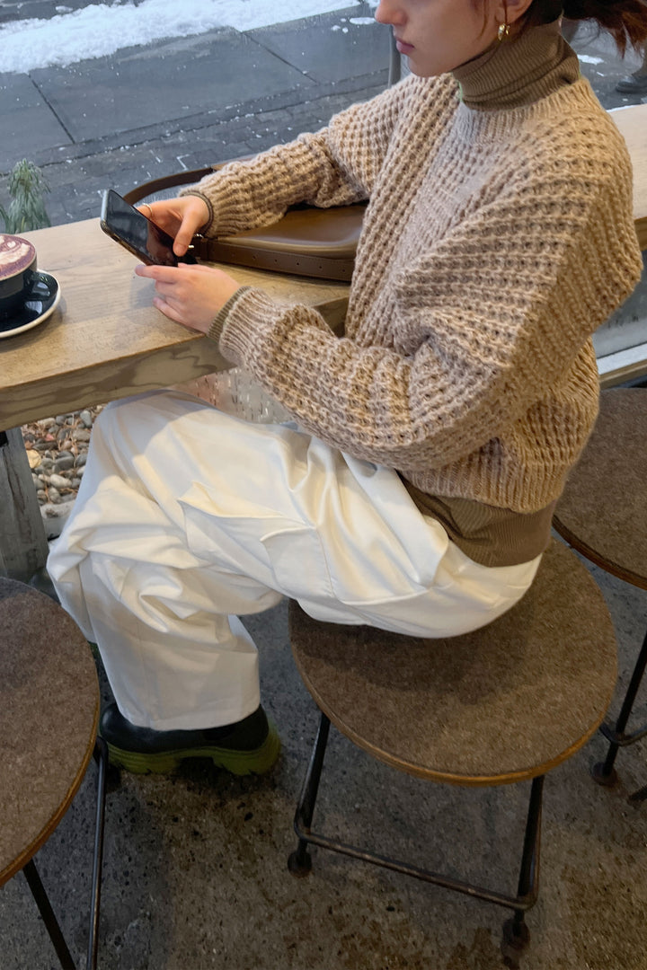 WAFFLE KNIT SWEATER in Latte — alternate angle