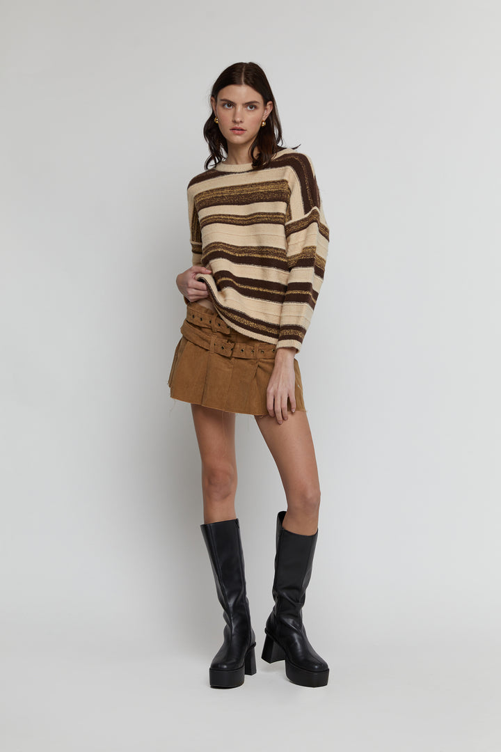 STRIPED SWEATER in Beige Brown — alternate angle