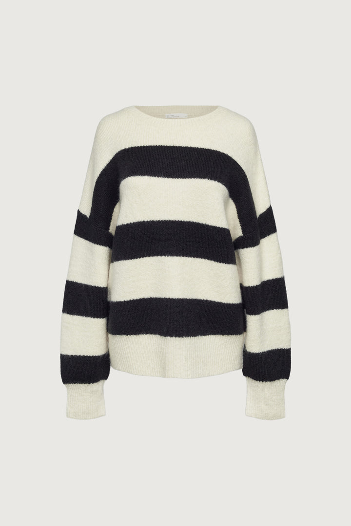 OVERSIZED STRIPED SWEATER in Oatmeal Black Stripe — alternate angle