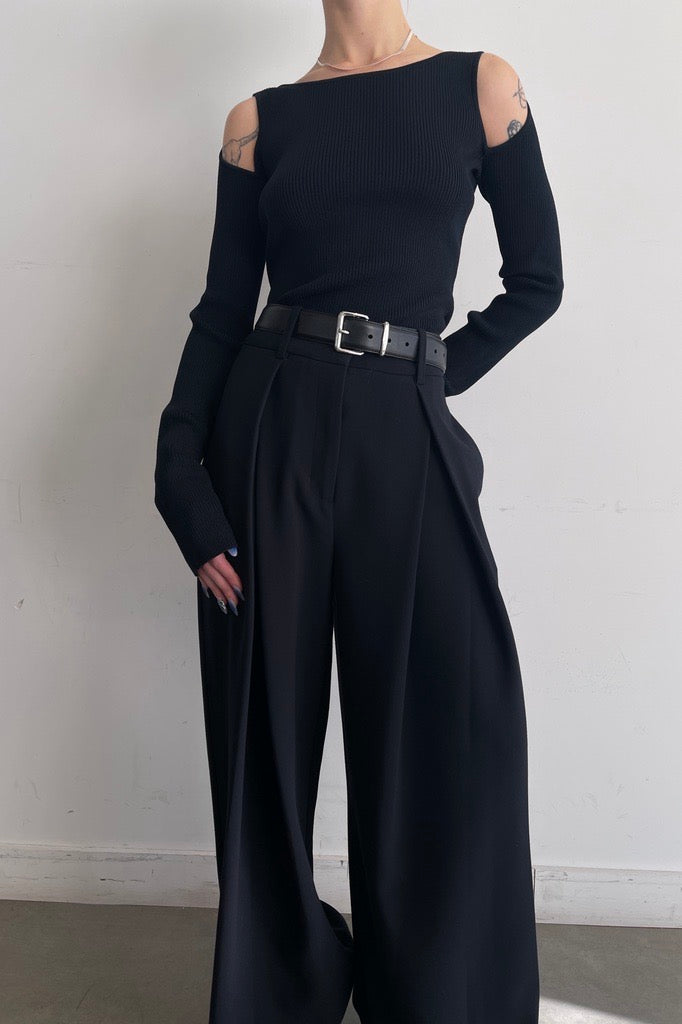 RIBBED SHOULDER CUTOUT SWEATER in Black — alternate angle