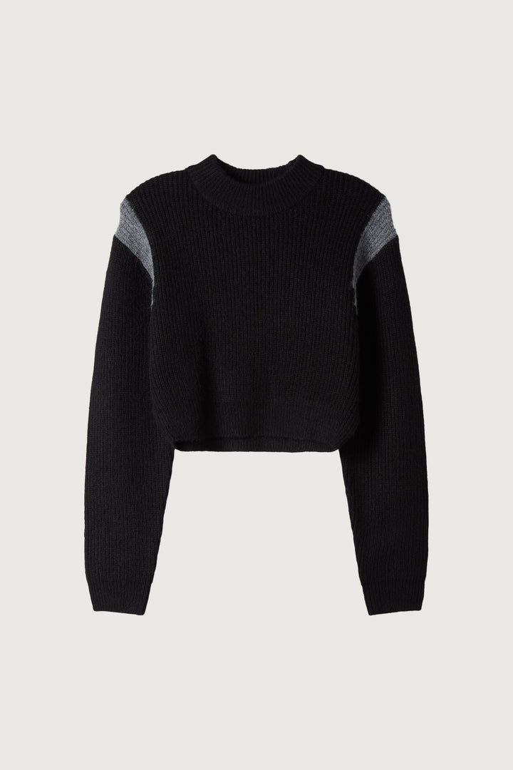 CROPPED SHOULDER CONTRAST SWEATER in Black Dark Heather Grey — alternate angle