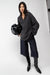 Cable knit v-neck sweater in asphalt — main image