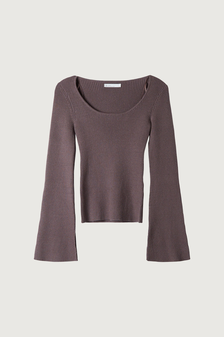 SCOOP NECK BELL SLEEVE SWEATER in Sparrow — alternate angle
