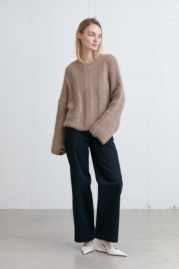 FUZZY RIBBED SWEATER in Taupe Grey — alternate angle