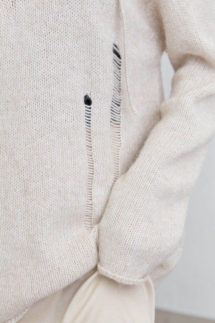 LACE-UP DISTRESSED SWEATER in Oatmeal — alternate angle