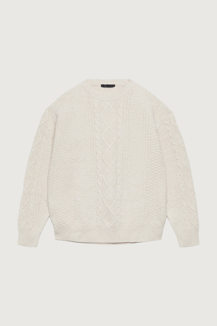 CABLE KNIT CREWNECK SWEATER in Oatmeal — alternate angle