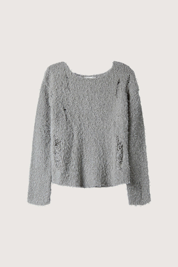 TEXTURED DISTRESSED SWEATER in Limestone — alternate angle