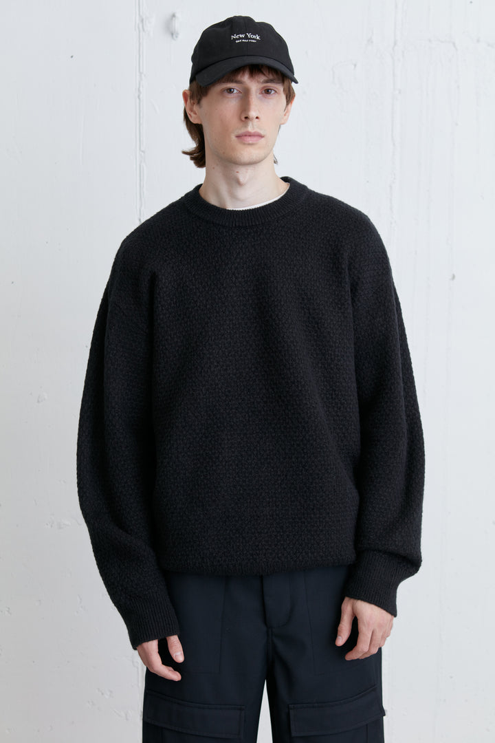 TEXTURED CREWNECK SWEATER in Black — alternate angle